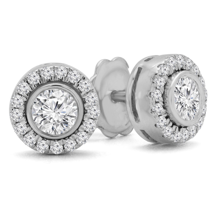 4/5 CTW Round Diamond Bezel Set Halo Stud Earrings in 14K White Gold (MD230156)
