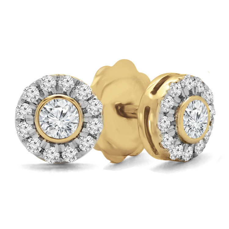 1/2 CTW Round Diamond Bezel Set Halo Stud Earrings in 14K Yellow Gold (MD230163)