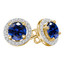 2 1/2 CTW Round Blue Sapphire 4-Prong Halo Stud Earrings in 14K Yellow Gold (MD230167)