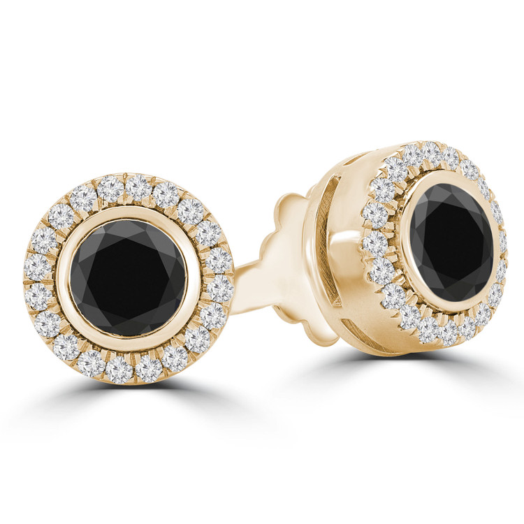1 1/2 CTW Round Black Diamond 4-Prong Halo Stud Earrings in 14K Yellow Gold (MD230168)