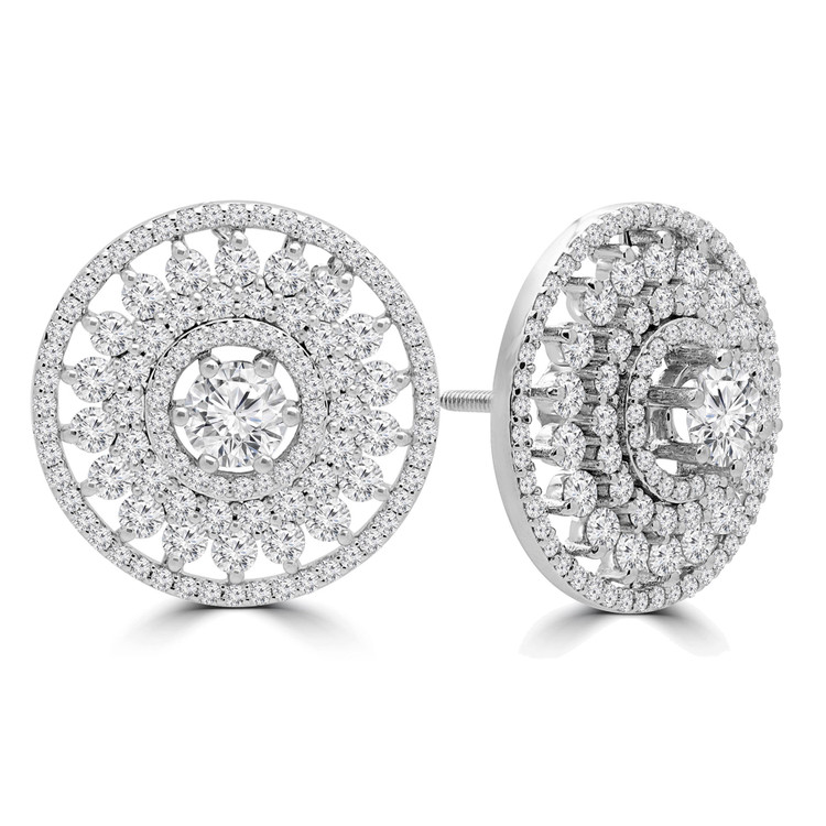 2 1/3 CTW Round Diamond 6-Prong Double Floral Halo Stud Earrings in 14K White Gold (MD230170)