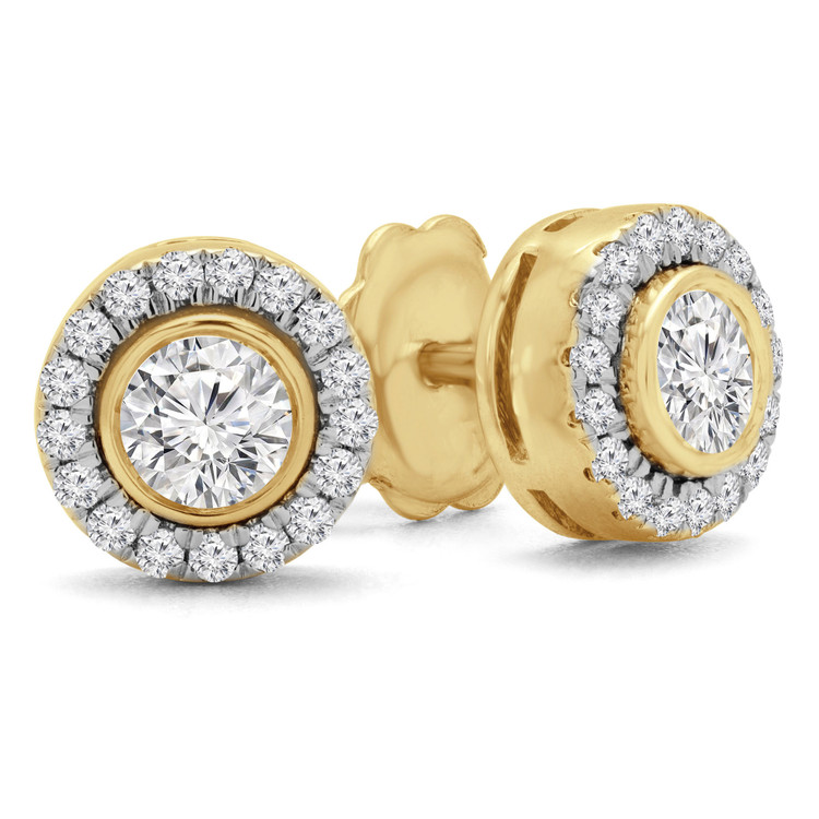 3/5 CTW Round Diamond Bezel Set Halo Stud Earrings in 14K Yellow Gold (MD230174)