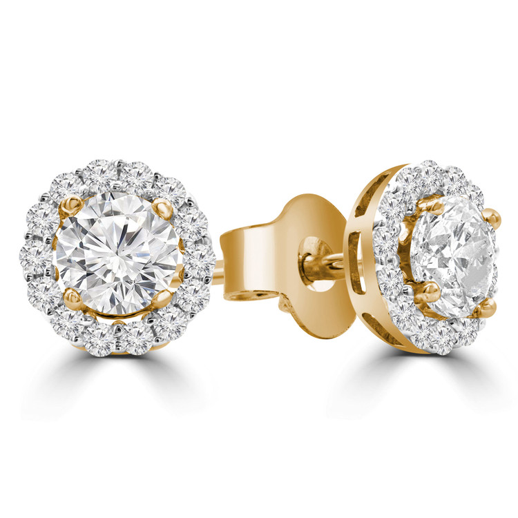2/3 CTW Round Diamond Halo Stud Earrings in 14K Yellow Gold (MD230187)