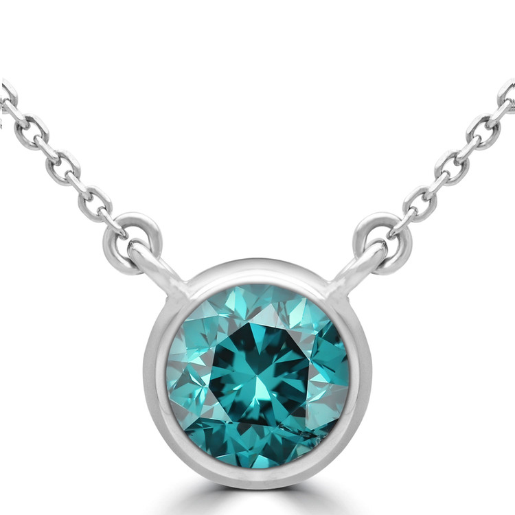 1 1/3 CT Round Blue Diamond Bezel Set Necklace in 14K White Gold (MD230194)