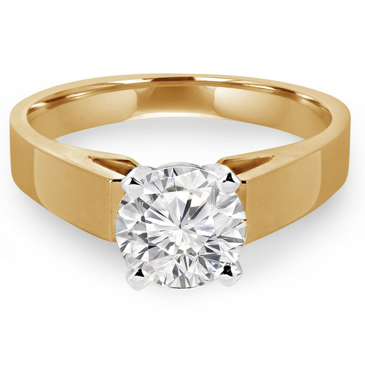 Round Diamond Cathedral Solitaire Engagement Ring in Yellow Gold (MVS0003-Y)