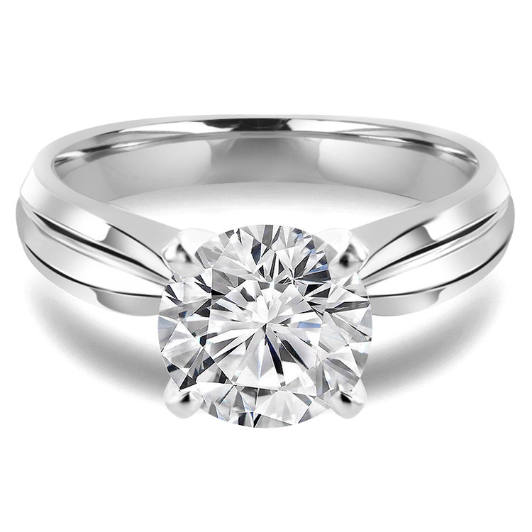 Round Diamond Tapered Shank Solitaire Engagement Ring in White Gold (MVS0005-W)