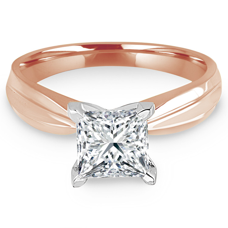 Princess Diamond Tapered Shank Solitaire Engagement Ring in Rose Gold (MVS0006-R)