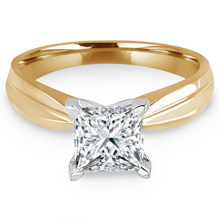 Princess Diamond Tapered Shank Solitaire Engagement Ring in Yellow Gold (MVS0006-Y)
