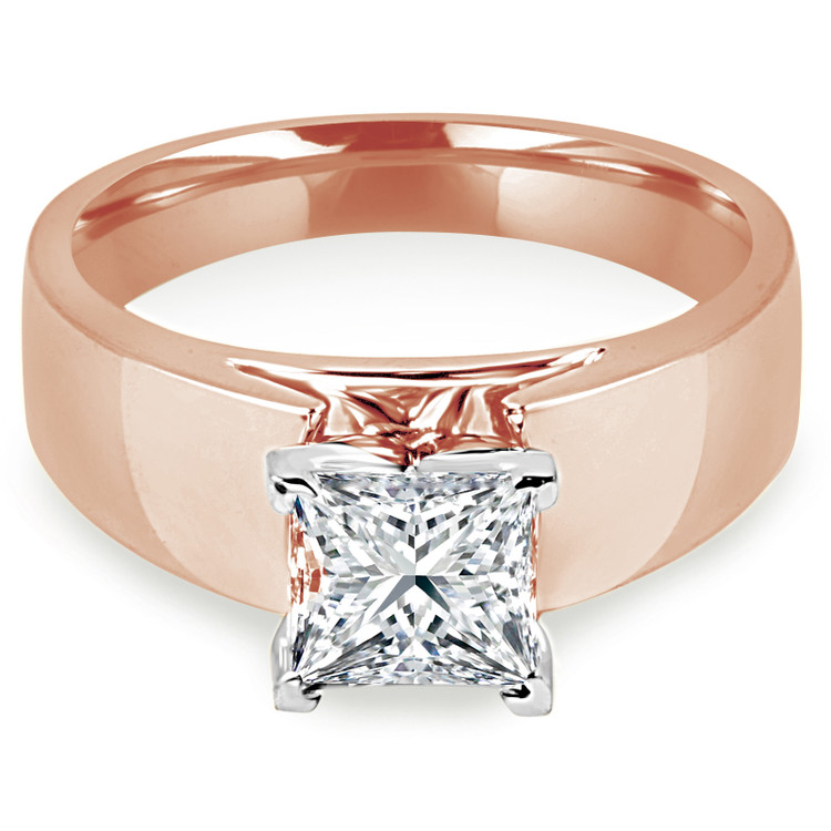 Princess Diamond Wide Shank Solitaire Engagement Ring in Rose Gold (MVS0008-R)
