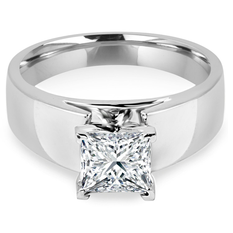 Princess Diamond Wide Shank Solitaire Engagement Ring in White Gold (MVS0008-W)