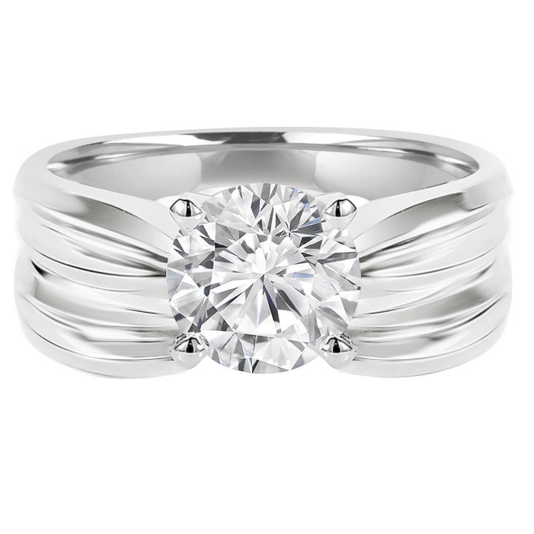 Round Diamond Solitaire Engagement Ring and Wedding Band Set Ring in White Gold (MVS0030-W)
