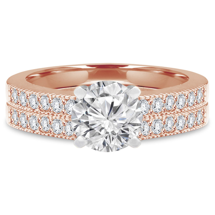 Round Diamond Solitaire with Accents Engagement Ring and Wedding Band Set Ring in Rose Gold (MVS0045-R)