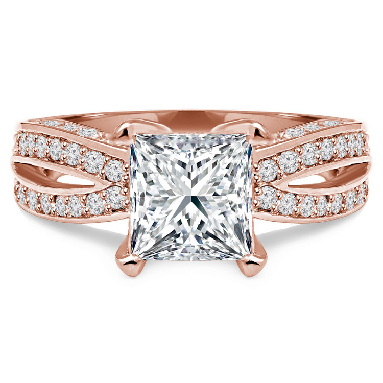 Princess Diamond Split-Shank Solitaire with Accents Engagement Ring in Rose Gold (MVS0046-R)