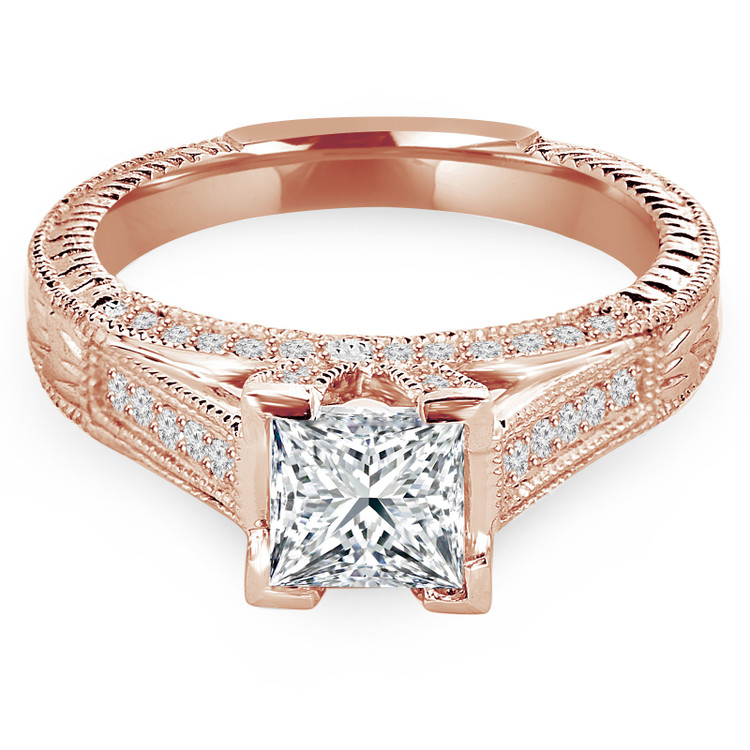Princess Diamond Solitaire with Accents Engagement Ring in Rose Gold (MVS0047-R)