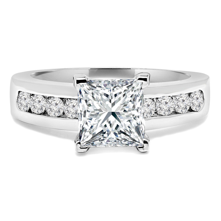 Princess Diamond Solitaire with Accents Engagement Ring in White Gold (MVS0048-W)
