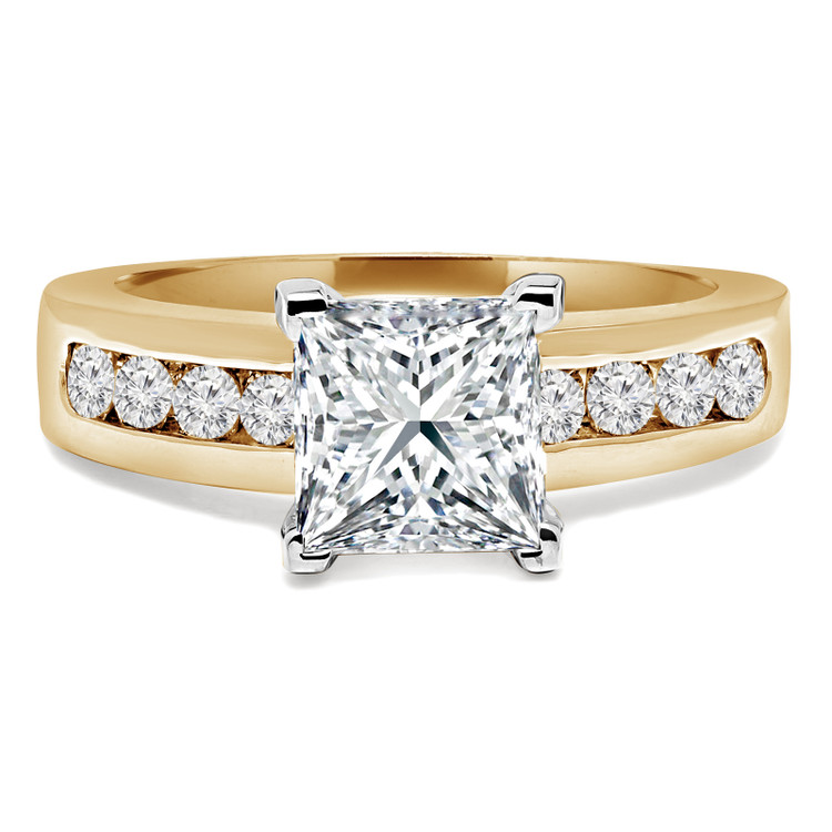 Princess Diamond Solitaire with Accents Engagement Ring in Yellow Gold (MVS0048-Y)