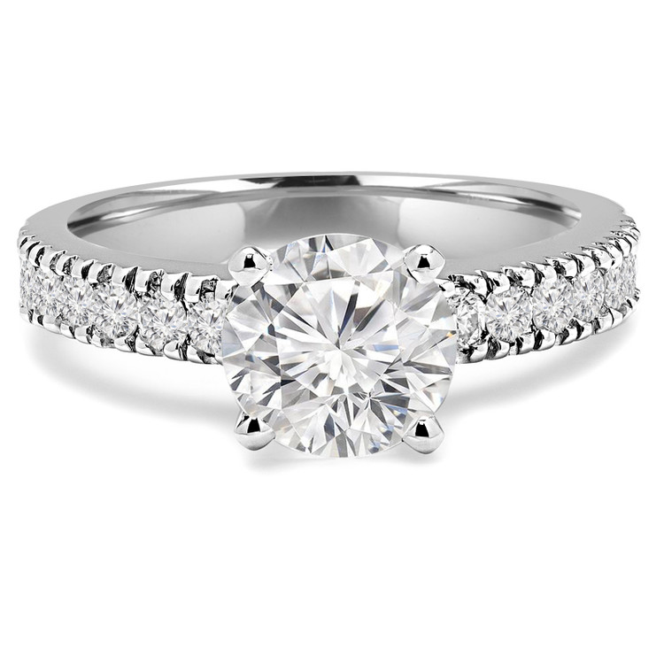 Round Diamond Solitaire with Accents Engagement Ring in White Gold (MVS0058-W)