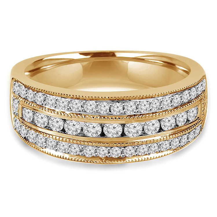 2/3 CTW Round Diamond Three-Row Semi-Eternity Wedding Band Ring in 14K Yellow Gold (MDR140143)