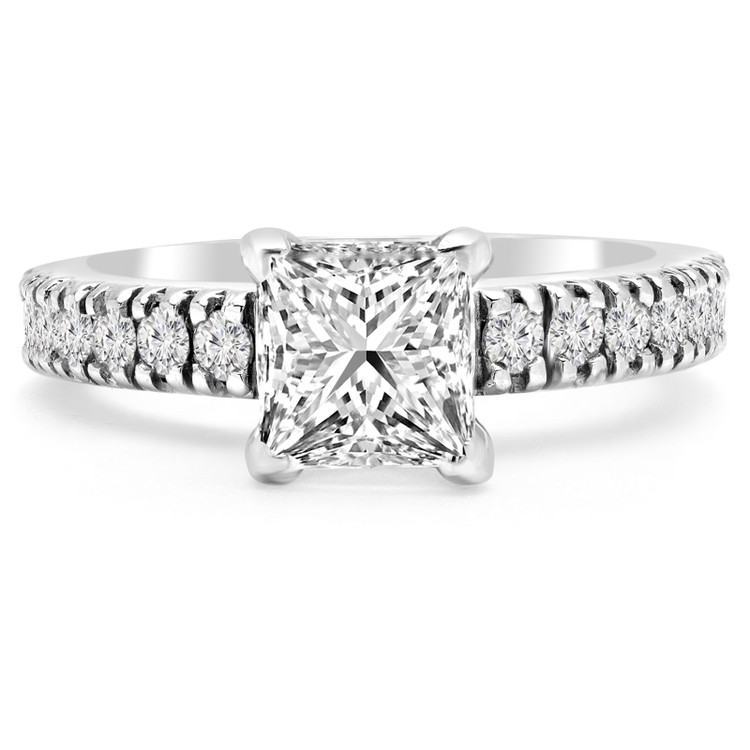 Princess Diamond Solitaire with Accents Engagement Ring in White Gold (MVS0059-W)