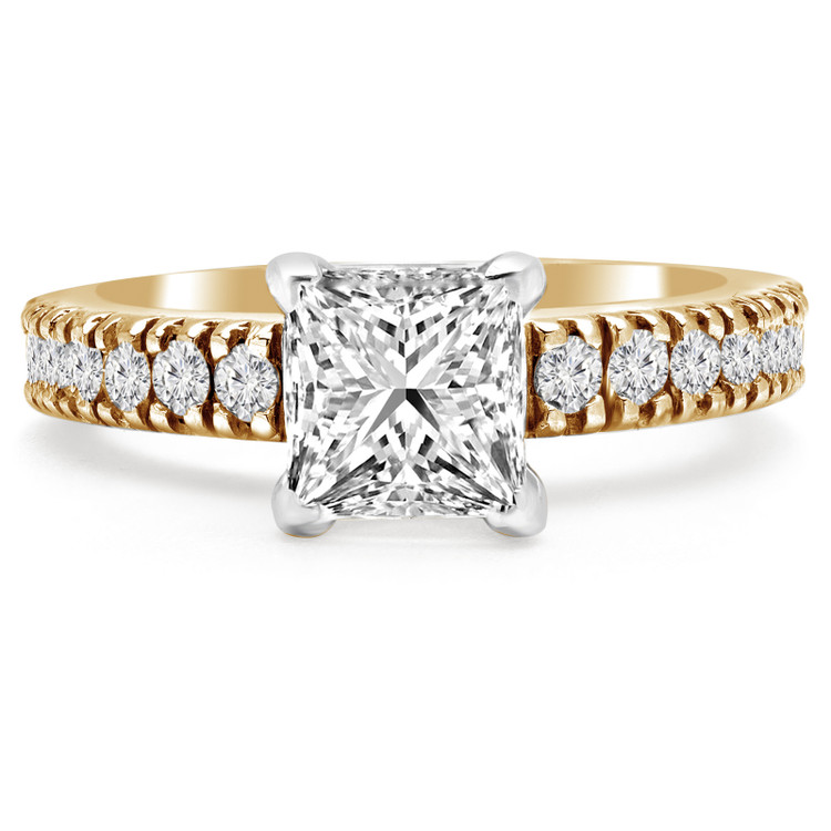 Princess Diamond Solitaire with Accents Engagement Ring in Yellow Gold (MVS0059-Y)