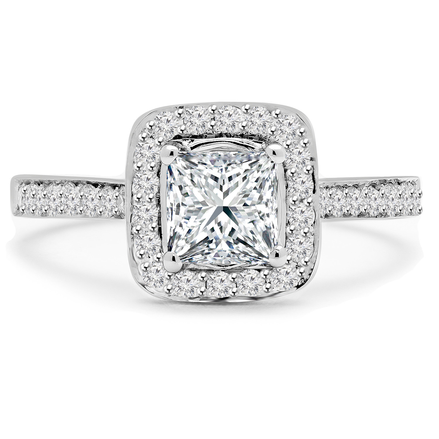 Princess Diamond Cushion Halo Engagement Ring in White Gold (MVS0066-W)