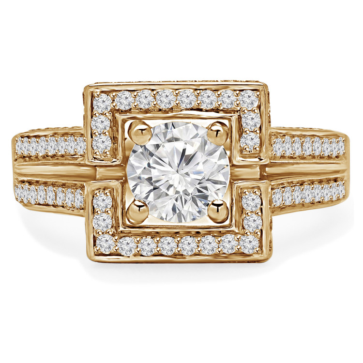Round Diamond Split-Shank Square Halo Engagement Ring in Yellow Gold (MVS0073-Y)