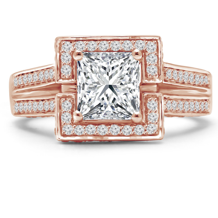 Princess Diamond Split-Shank Square Halo Engagement Ring in Rose Gold (MVS0074-R)