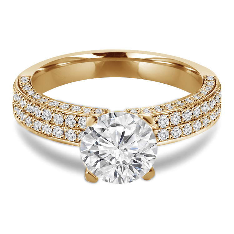 Round Diamond Two-Row Solitaire with Accents Engagement Ring in Yellow Gold (MVS0076-Y)