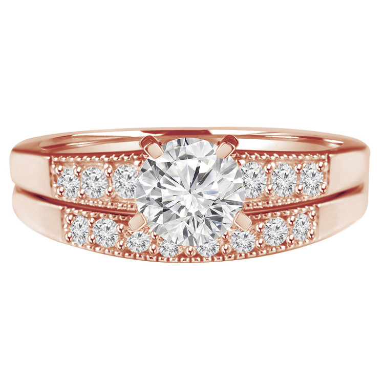 Round Diamond Solitaire with Accents Engagement Ring and Wedding Band Set Ring in Rose Gold (MVS0085-R)