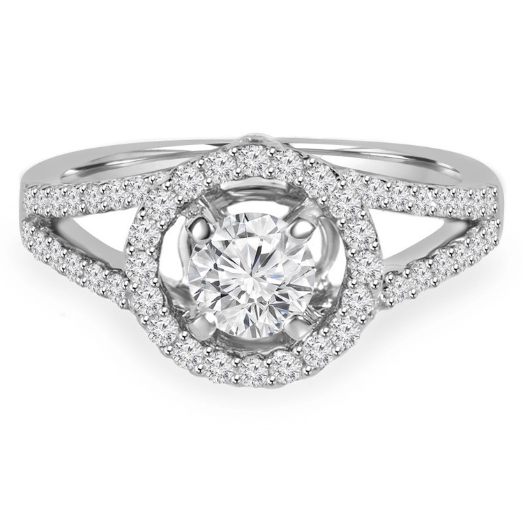 Round Diamond Split-Shank Round Halo Engagement Ring in White Gold (MVS0088-W)