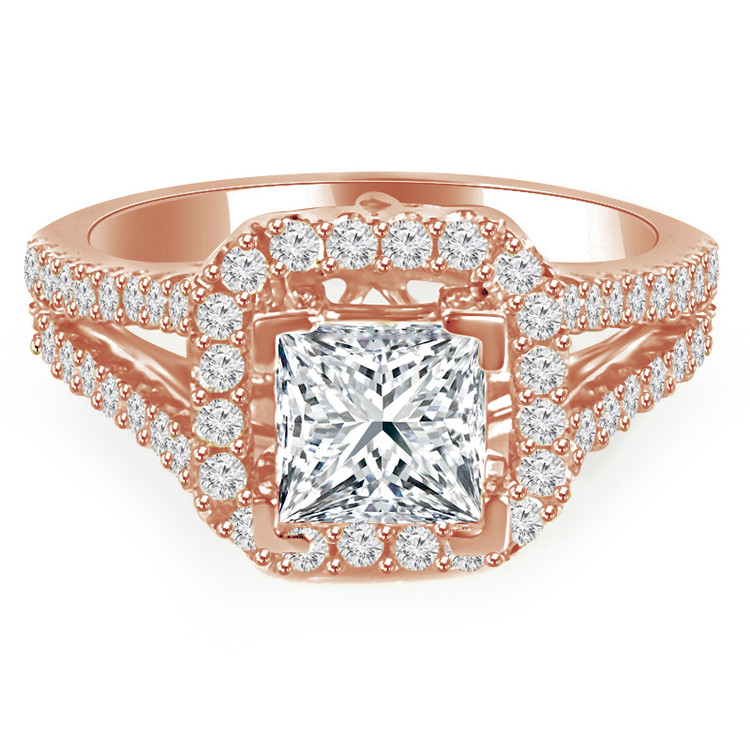 Princess Diamond Split-Shank Cushion Halo Engagement Ring in Rose Gold (MVS0090-R)