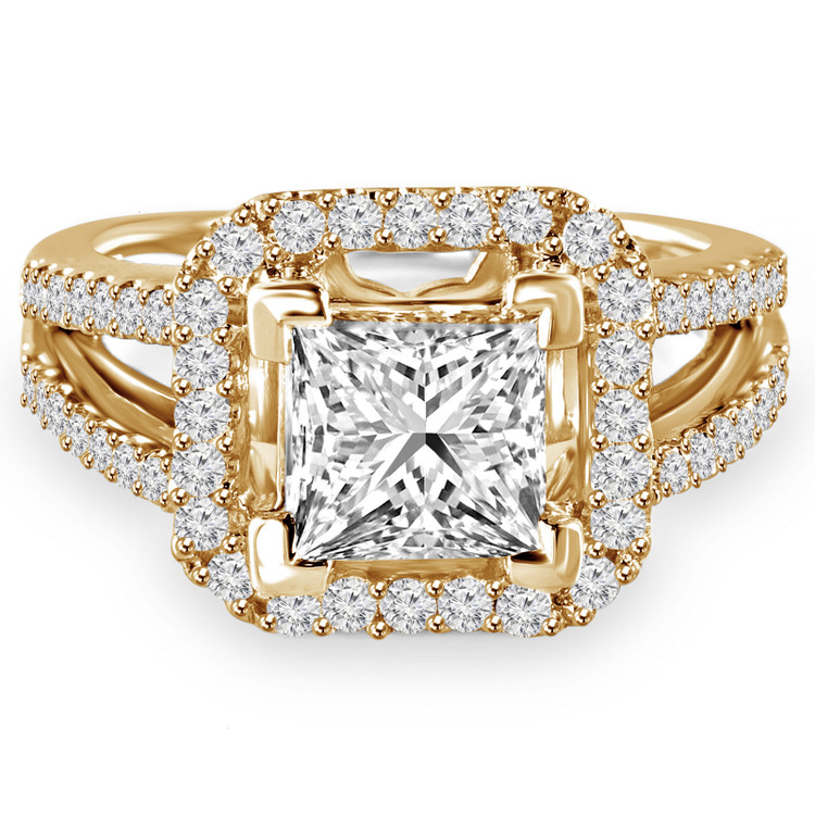 Princess Diamond Cushion Halo Engagement Ring in Yellow Gold (MVS0099-Y)