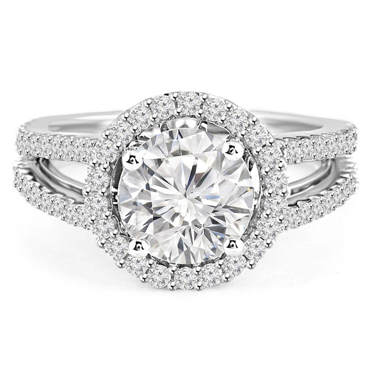 Round Diamond Split-Shank Round Halo Engagement Ring in White Gold (MVS0100-W)