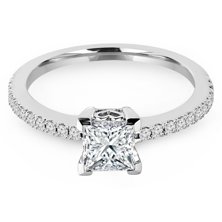 Princess Diamond Solitaire with Accents Engagement Ring in White Gold (MVS0102-W)
