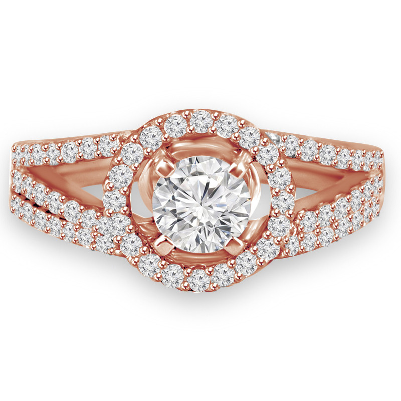 Round Diamond Split-Shank Round Halo Engagement Ring and Wedding Band Set Ring in Rose Gold (MVS0115-R)
