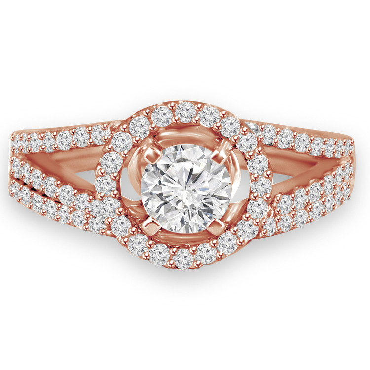 Round Diamond Split-Shank Round Halo Engagement Ring and Wedding Band Set Ring in Rose Gold (MVS0115-R)