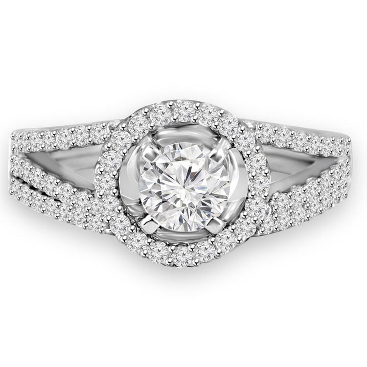 Round Diamond Split-Shank Round Halo Engagement Ring and Wedding Band Set Ring in White Gold (MVS0115-W)
