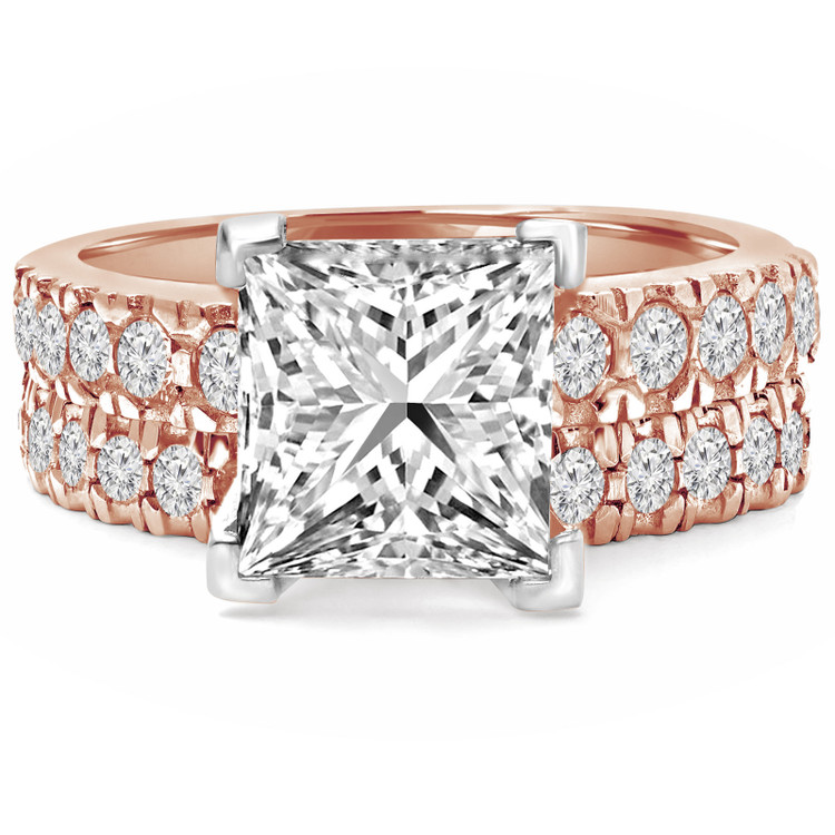 Princess Diamond Solitaire with Accents Engagement Ring and Wedding Band Set Ring in Rose Gold (MVS0121-R)