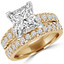 Princess Diamond Solitaire with Accents Engagement Ring and Wedding Band Set Ring in Yellow Gold (MVS0121-Y)