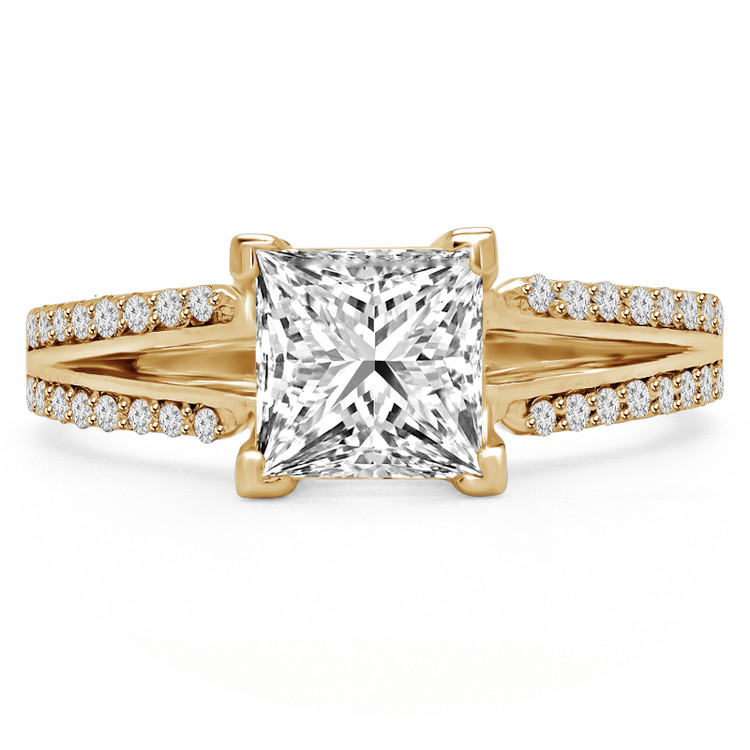 Princess Diamond Split-Shank Solitaire with Accents Engagement Ring in Yellow Gold (MVS0123-Y)