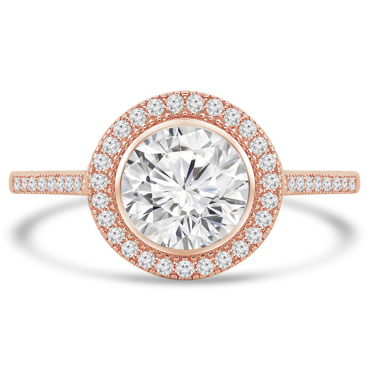 Round Diamond Bezel Set Round Halo Engagement Ring in Rose Gold (MVS0125-R)