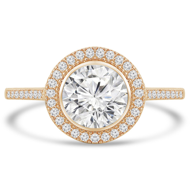 Round Diamond Bezel Set Round Halo Engagement Ring in Yellow Gold (MVS0125-Y)