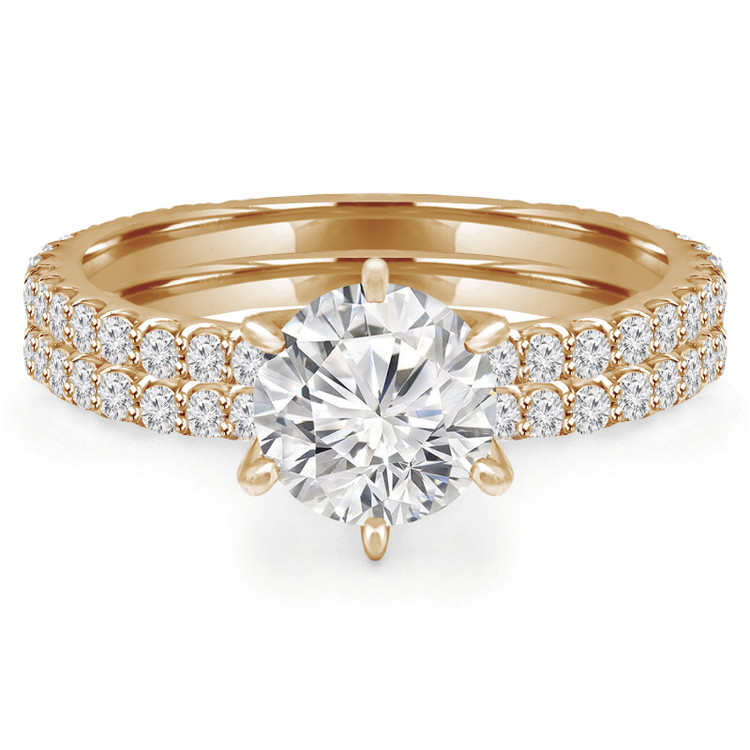 Round Diamond Solitaire with Accents Engagement Ring and Wedding Band Set Ring in Yellow Gold (MVS0127-Y)