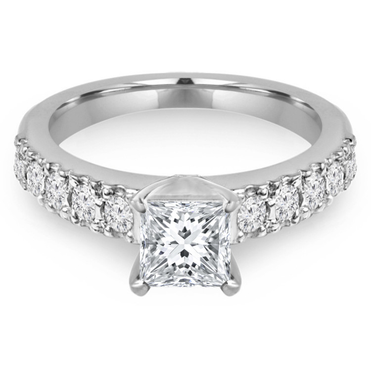 Princess Diamond Solitaire with Accents Engagement Ring in White Gold (MVS0130-W)