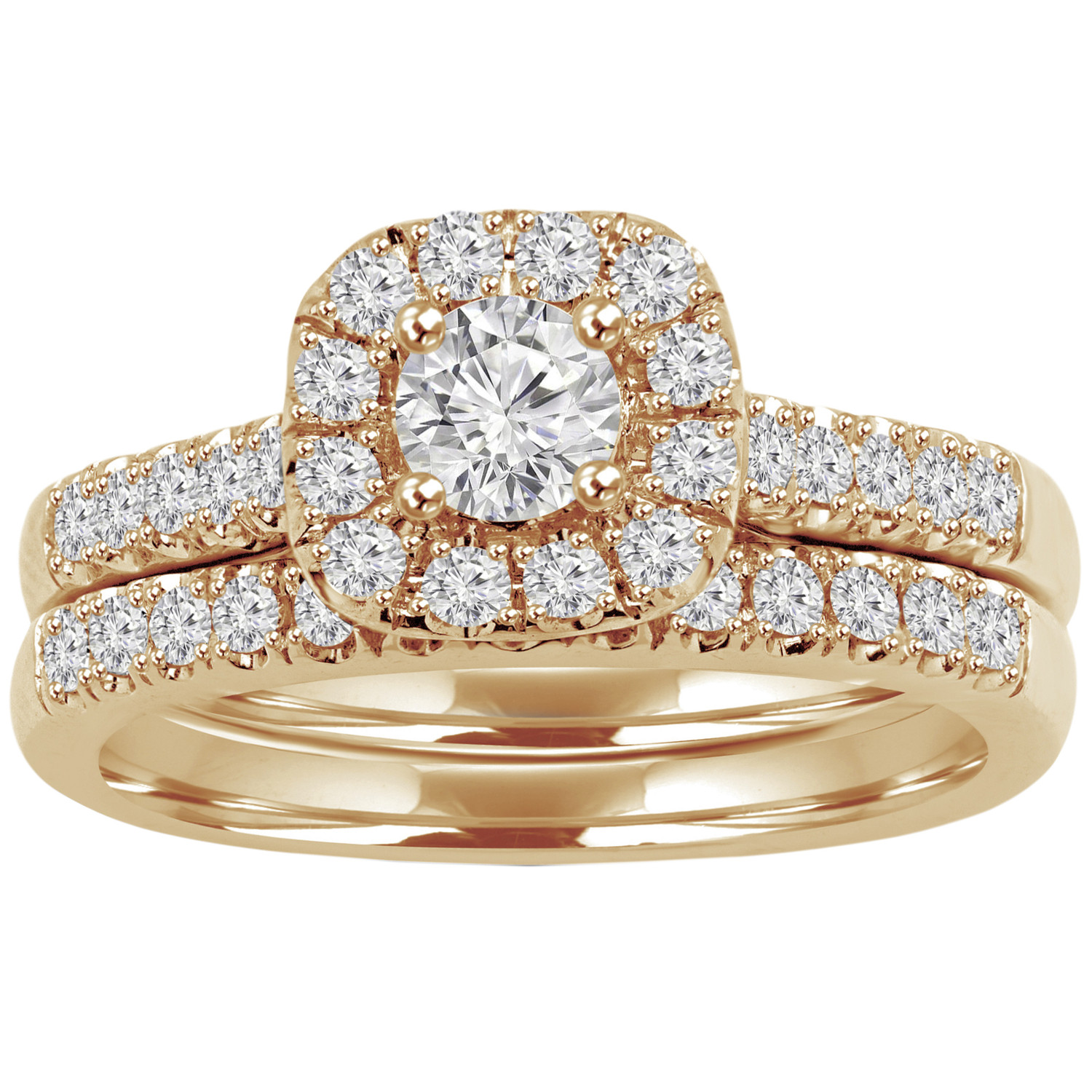 Round Diamond Cushion Halo Engagement Ring and Wedding Band Set Ring in Yellow Gold (MVS0134-Y)