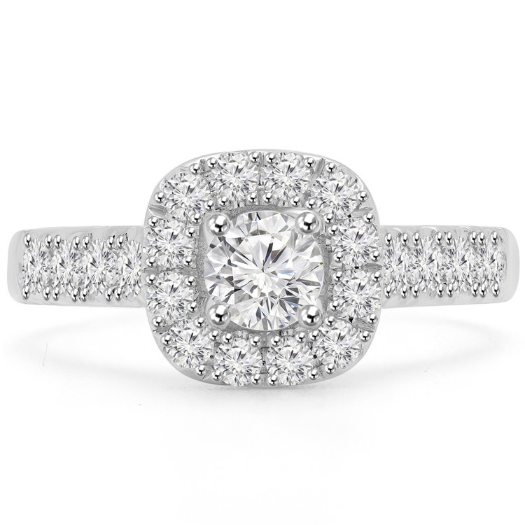 Round Diamond Cushion Halo Engagement Ring in White Gold (MVS0135-W)