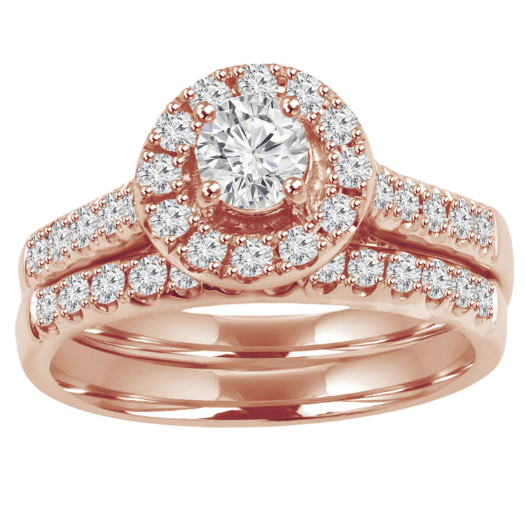 Round Diamond Round Halo Engagement Ring and Wedding Band Set Ring in Rose Gold (MVS0136-R)