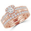 Round Diamond Cushion Halo Engagement Ring and Wedding Band Set Ring in Rose Gold (MVS0140-R)