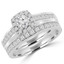 Round Diamond Cushion Halo Engagement Ring and Wedding Band Set Ring in White Gold (MVS0140-W)