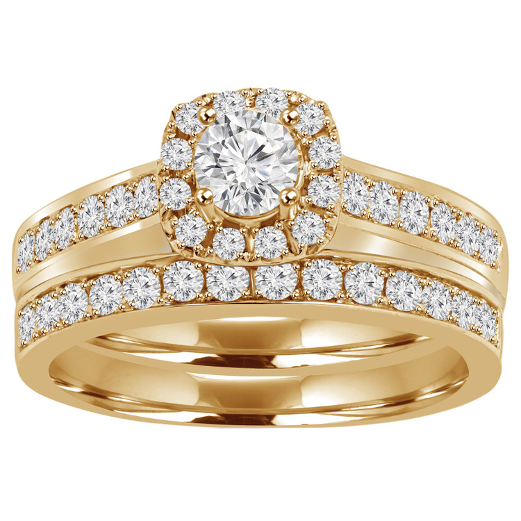 Round Diamond Cushion Halo Engagement Ring and Wedding Band Set Ring in Yellow Gold (MVS0140-Y)